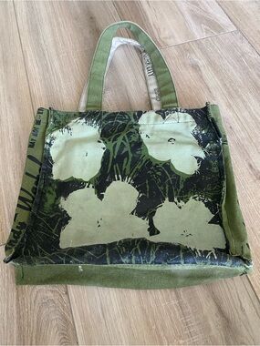 Andy Warhol Green Canvas Floral Tote Bag